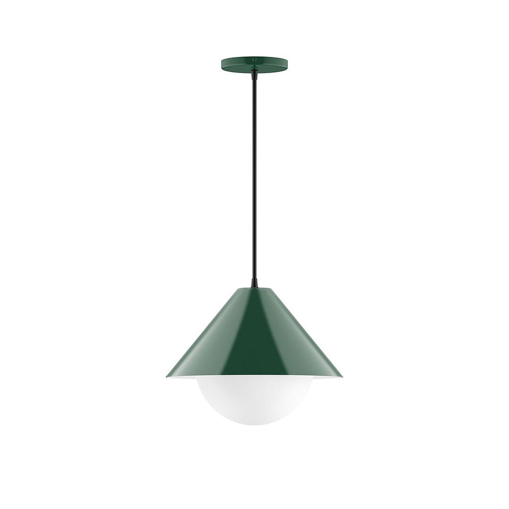 12" Axis Cone Pendant With 6 Inch White Opal Glass Globe, Forest Green - PEB422-G15-42