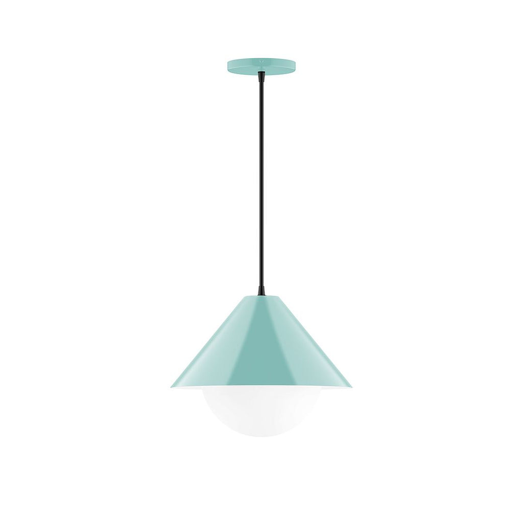 12" Axis Cone Pendant With 6 Inch White Opal Glass Globe, Sea Green - PEB422-G15-48