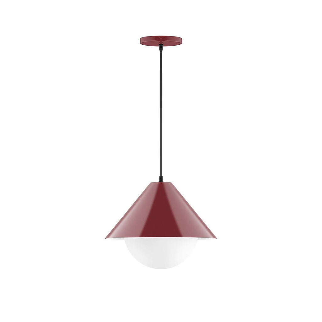 12" Axis Cone Pendant With 6 Inch White Opal Glass Globe, Barn Red - PEB422-G15-55