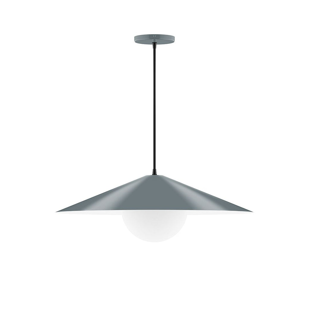 24" Axis Shallow Cone Pendant With 6 Inch White Opal Glass Globe, Slate Gray - PEB429-G15-40