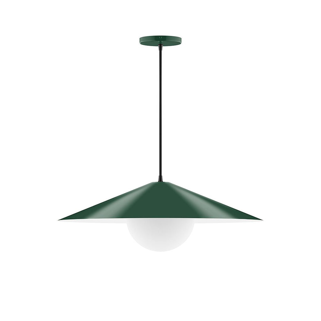 24" Axis Shallow Cone Pendant With 6 Inch White Opal Glass Globe, Forest Green - PEB429-G15-42