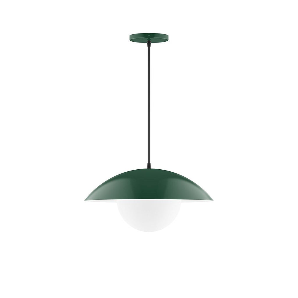 16" Axis Half Dome Pendant With 6 Inch White Opal Glass Globe, Forest Green - PEB438-G15-42