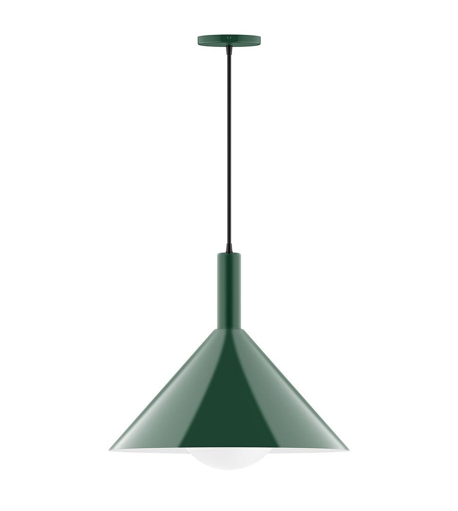 18" Stack Cone Pendant With 6 Inch White Opal Glass Globe, Forest Green - PEBX467-G15-42