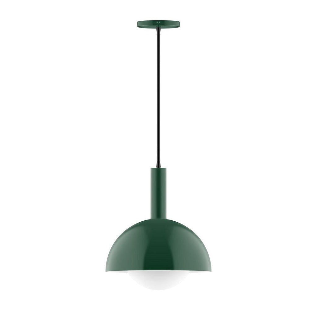 12" Stack Dome Pendant With 6 Inch White Opal Glass Globe, Forest Green - PEBX471-G15-42