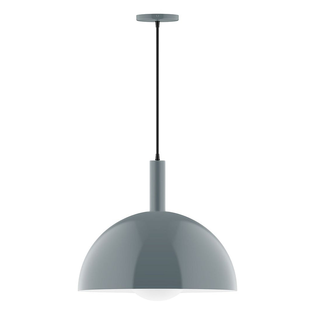 18" Stack Dome Pendant With 6 Inch White Opal Glass Globe, Slate Gray - PEBX472-G15-40