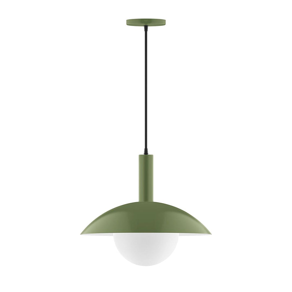 16" Stack Half Dome Pendant With 6 Inch White Opal Glass Globe, Fern Green - PEBX476-G15-22