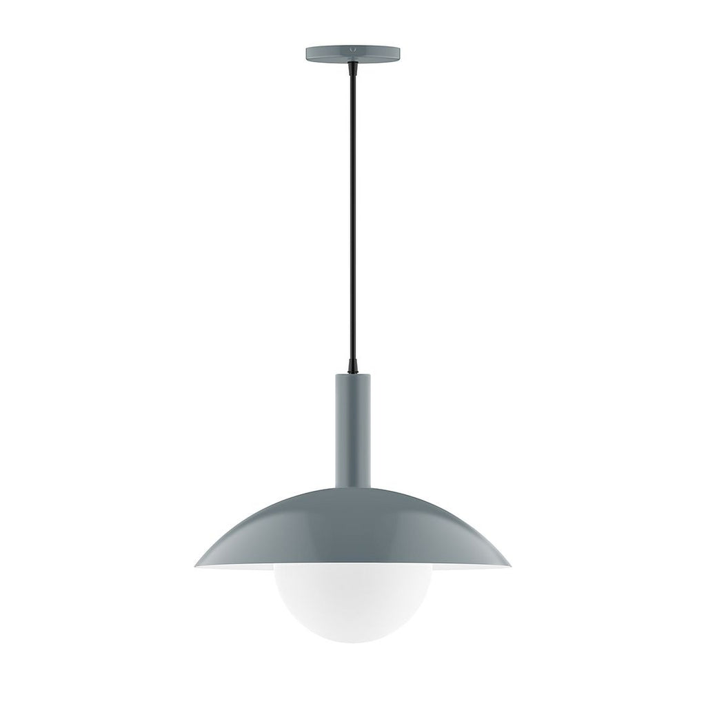 16" Stack Half Dome Pendant With 6 Inch White Opal Glass Globe, Slate Gray - PEBX476-G15-40