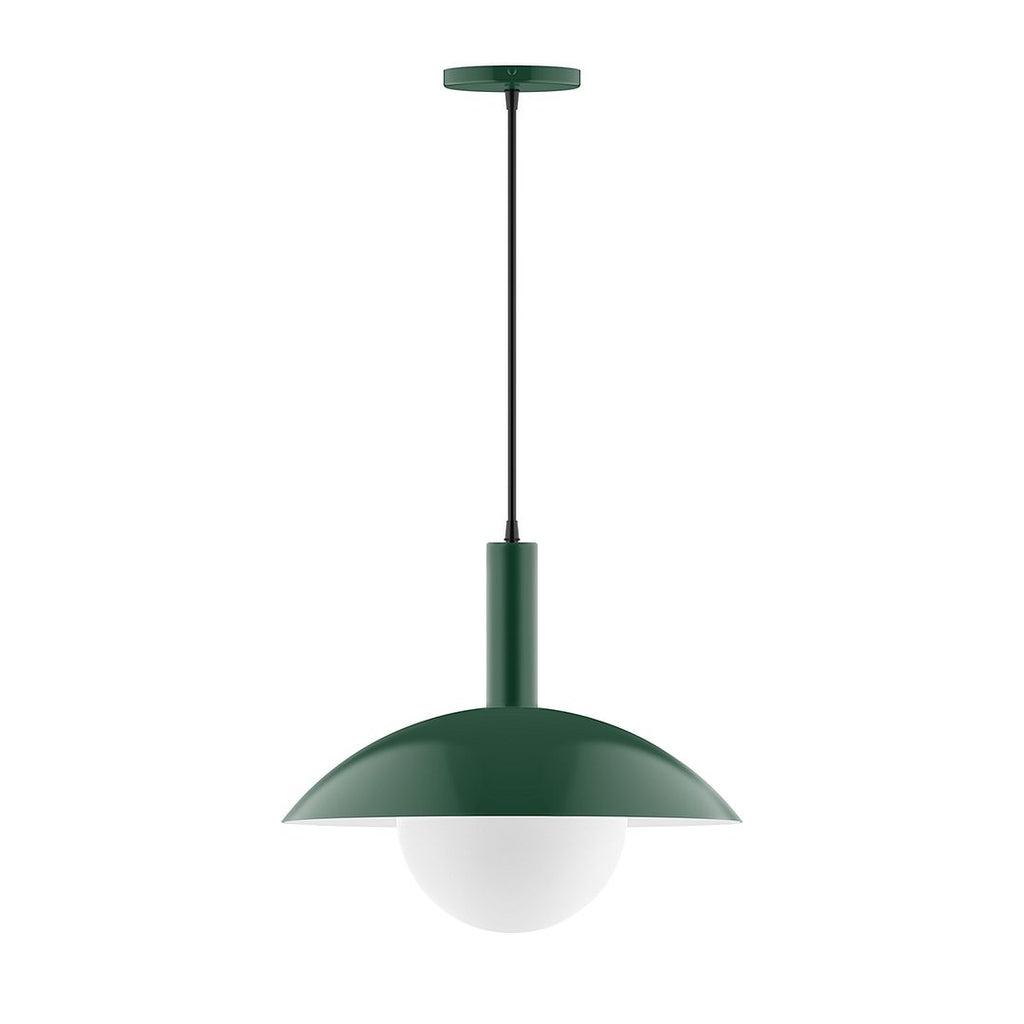 16" Stack Half Dome Pendant With 6 Inch White Opal Glass Globe, Forest Green - PEBX476-G15-42