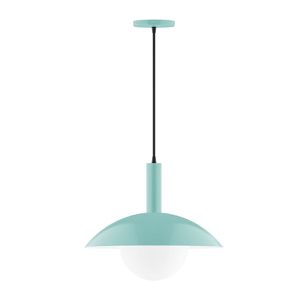 16" Stack Half Dome Pendant With 6 Inch White Opal Glass Globe, Sea Green - PEBX476-G15-48