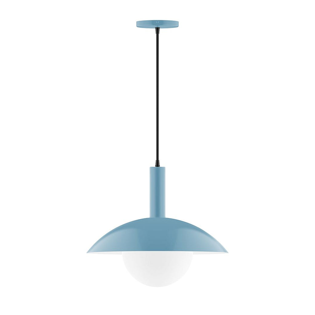 16" Stack Half Dome Pendant With 6 Inch White Opal Glass Globe, Light Blue - PEBX476-G15-54