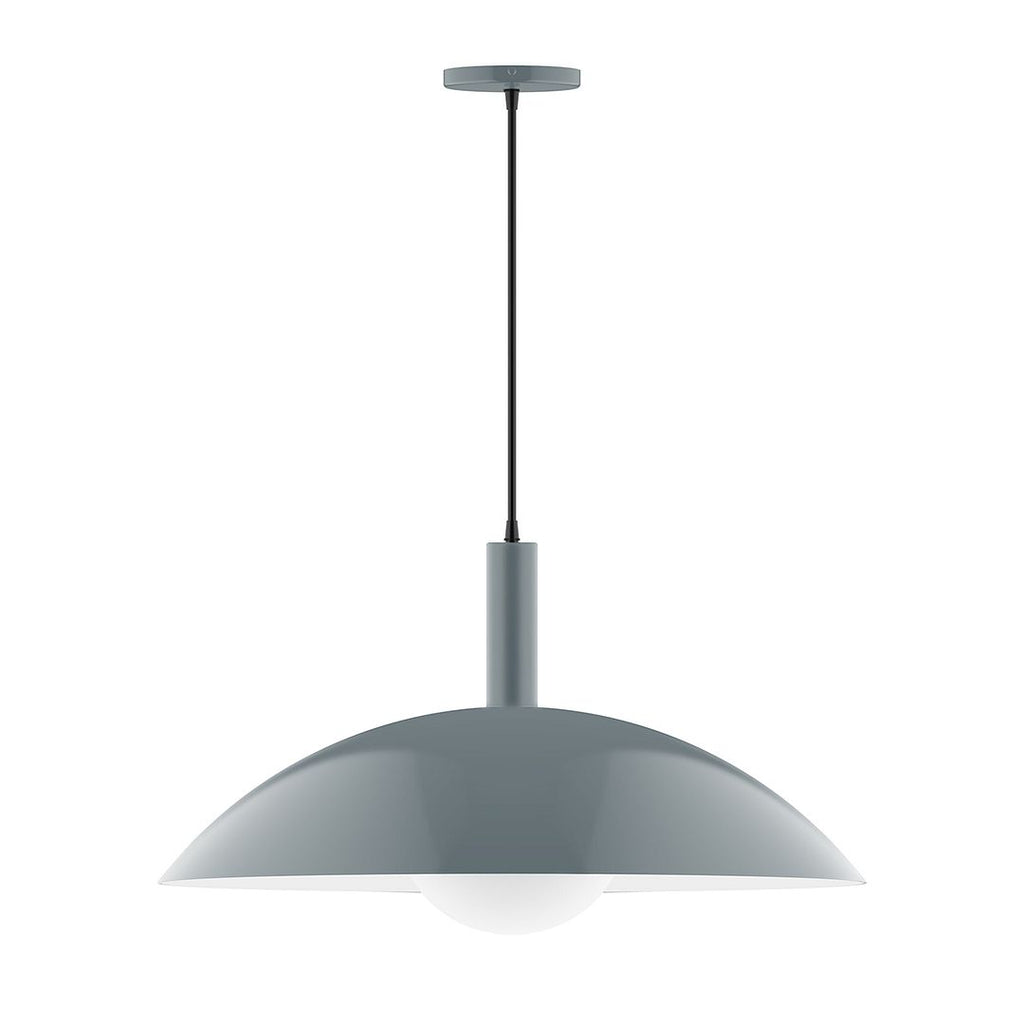 24" Stack Half Dome Pendant With 6 Inch White Opal Glass Globe, Slate Gray - PEBX477-G15-40