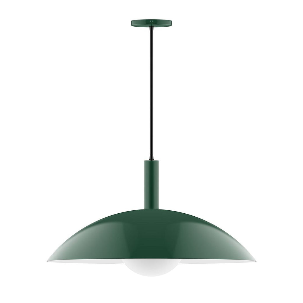 24" Stack Half Dome Pendant With 6 Inch White Opal Glass Globe, Forest Green - PEBX477-G15-42