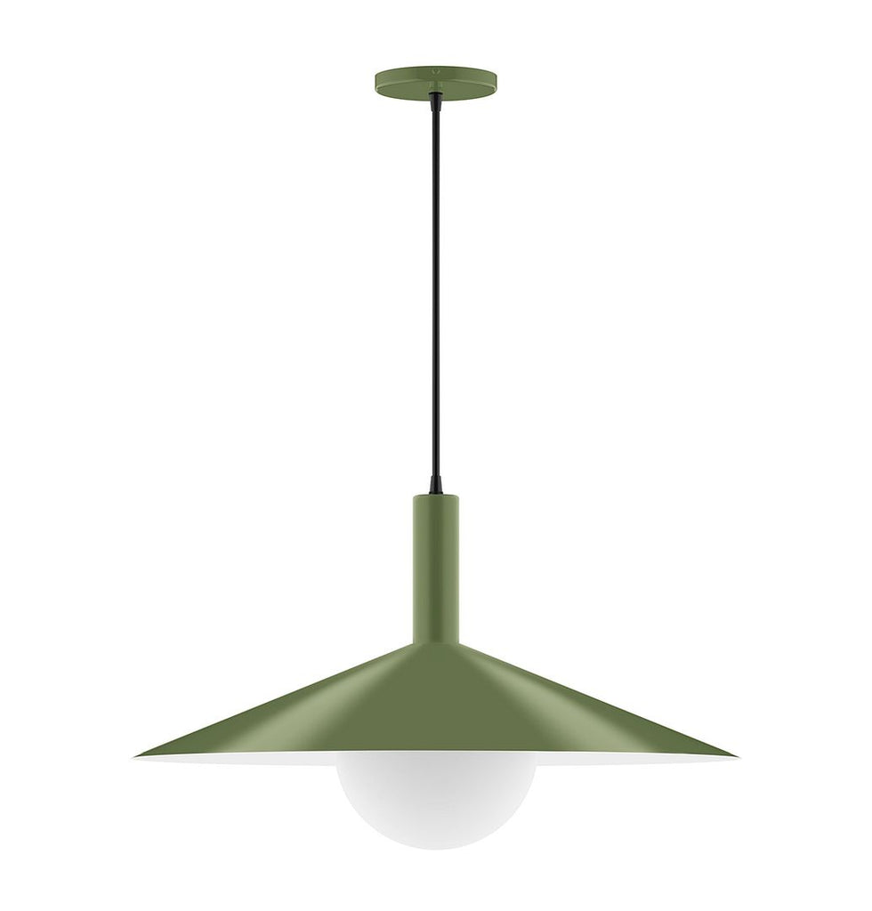 24" Stack Shallow Cone Pendant With 6 Inch White Opal Glass Globe, Fern Green - PEBX478-G15-22