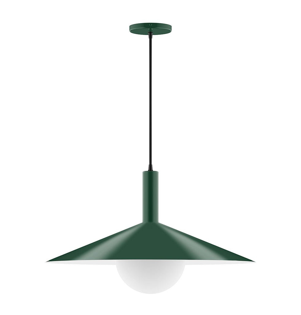 24" Stack Shallow Cone Pendant With 6 Inch White Opal Glass Globe, Forest Green - PEBX478-G15-42