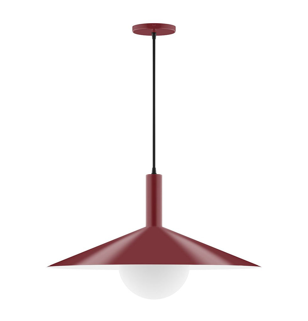 24" Stack Shallow Cone Pendant With 6 Inch White Opal Glass Globe, Barn Red - PEBX478-G15-55