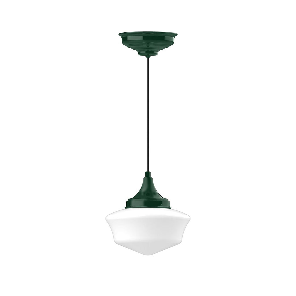 12" Schoolhouse Glass, White Cord With Canopy, Forest Green - PEF021-42-C21