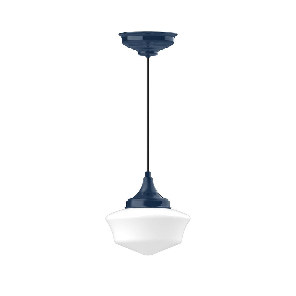 12" Schoolhouse Glass, White Cord With Canopy, Navy - PEF021-50-C21