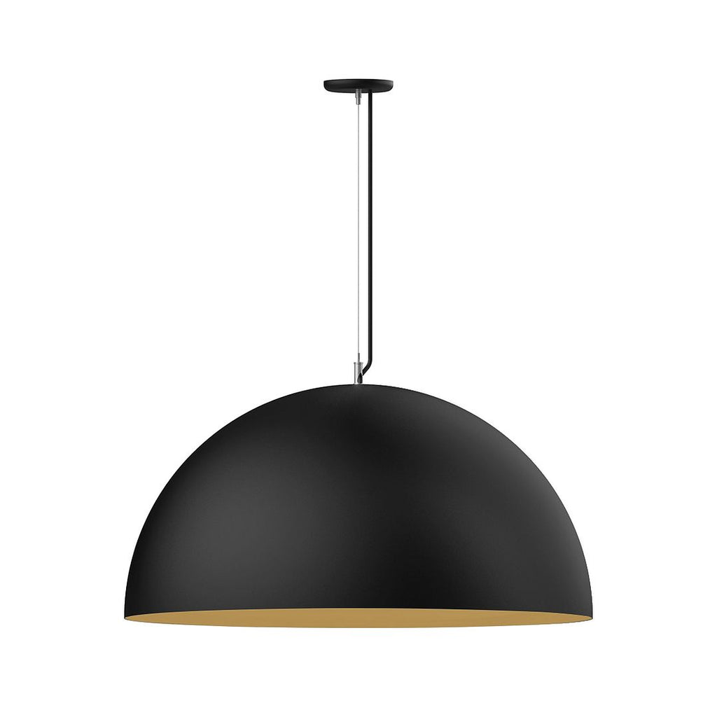 36" Xl Choices Shallow Dome Shade, Medium Base, Ss Cable, Black Cord With Canopy, Black With Gold Matte Interior - PEG231-41-75