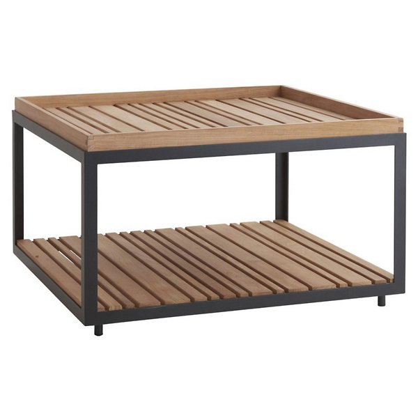 Level Square Coffee Table With Teak Top, Lava Grey