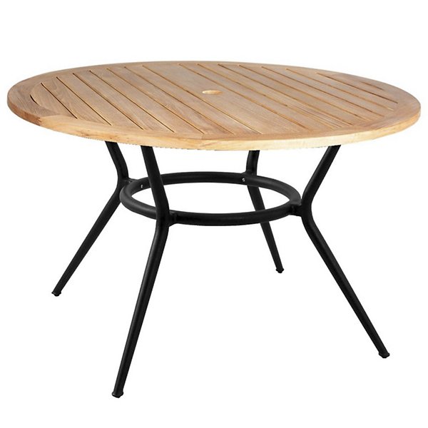 Joy Outdoor Teak Round Dining Table, Lava Grey