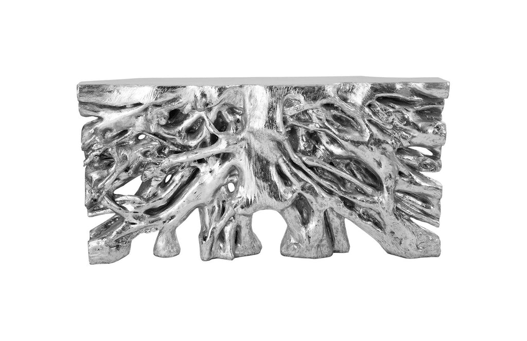 Square Root Console Table, Silver Leaf