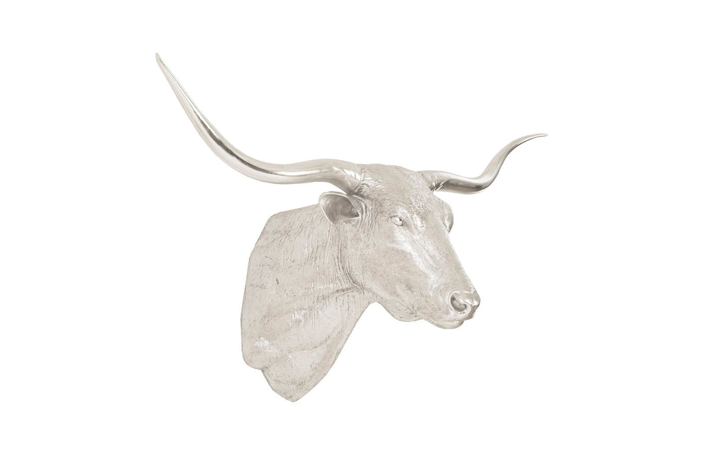 Longhorn Bull Wall Art, Resin, Silver Leaf