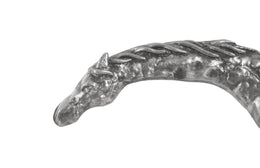 Prancing Horse Sculpture on Black Metal Base, Silver Leaf