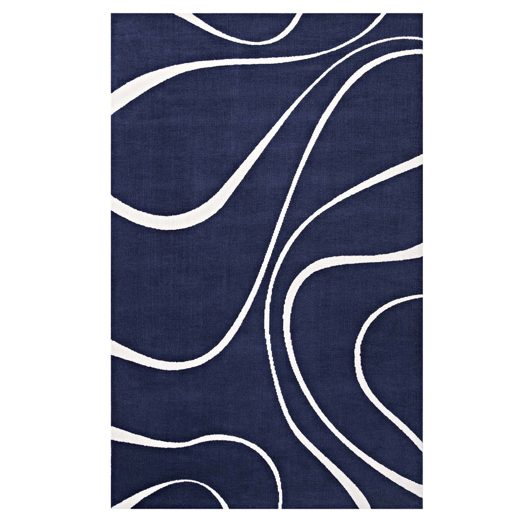 Therese Abstract Swirl 8x10 Area Rug in Navy and Ivory