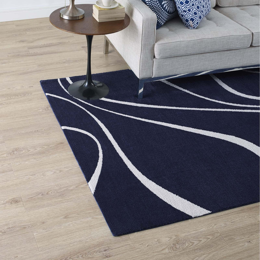 Therese Abstract Swirl 8x10 Area Rug in Navy and Ivory