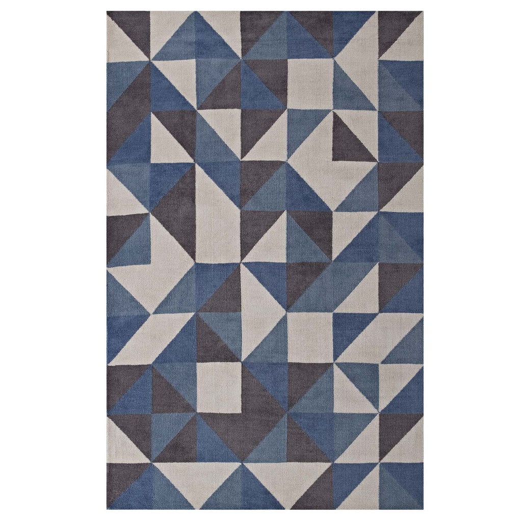 Kahula Geometric Triangle Mosaic 5x8 Area Rug in Blue,White and Gray