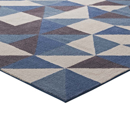 Kahula Geometric Triangle Mosaic 5x8 Area Rug in Blue,White and Gray