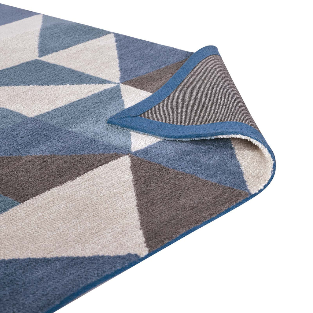 Kahula Geometric Triangle Mosaic 5x8 Area Rug in Blue,White and Gray