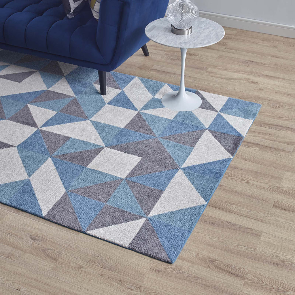 Kahula Geometric Triangle Mosaic 5x8 Area Rug in Blue,White and Gray