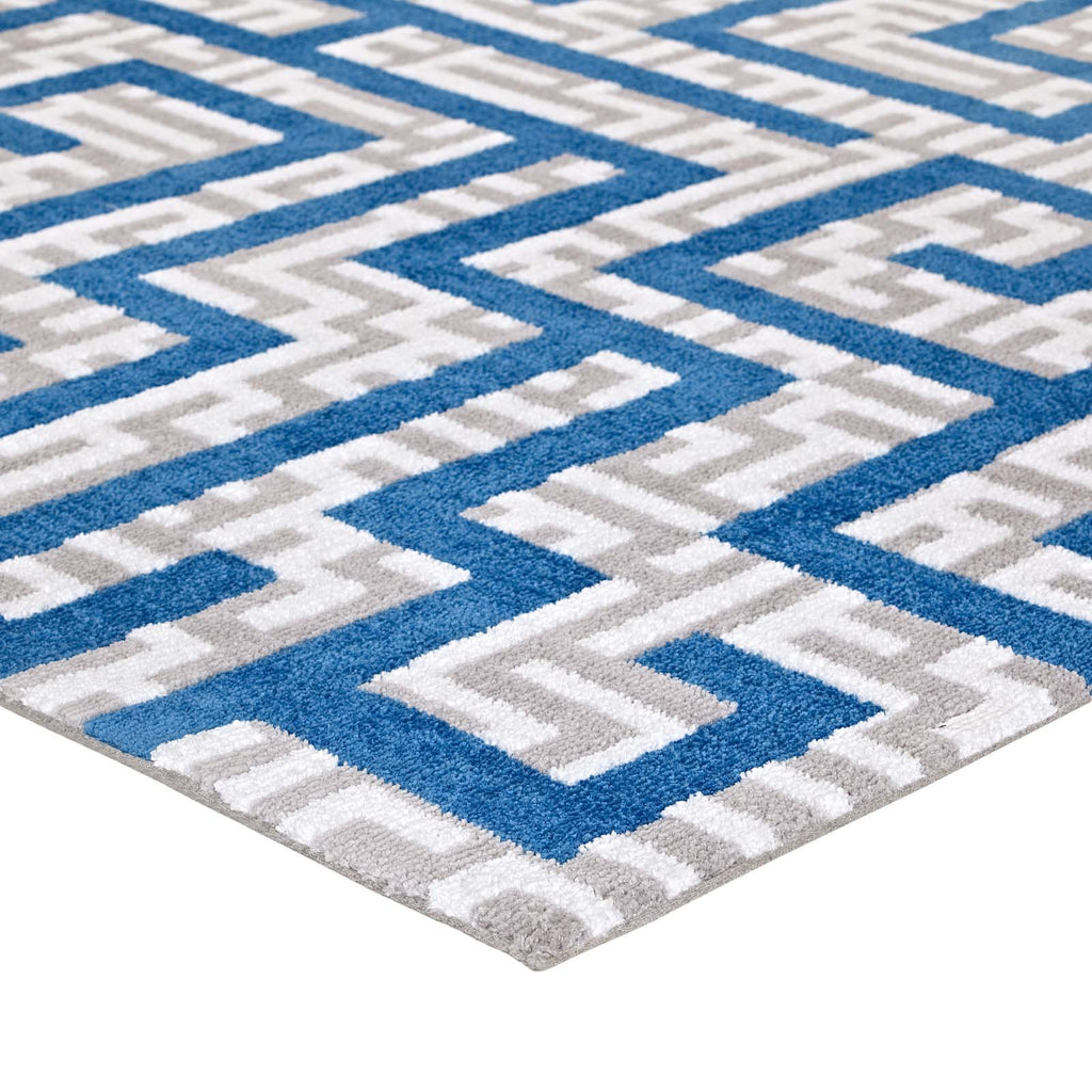 Nahia Geometric Maze 5x8 Area Rug in Ivory,Light Gray and Blue