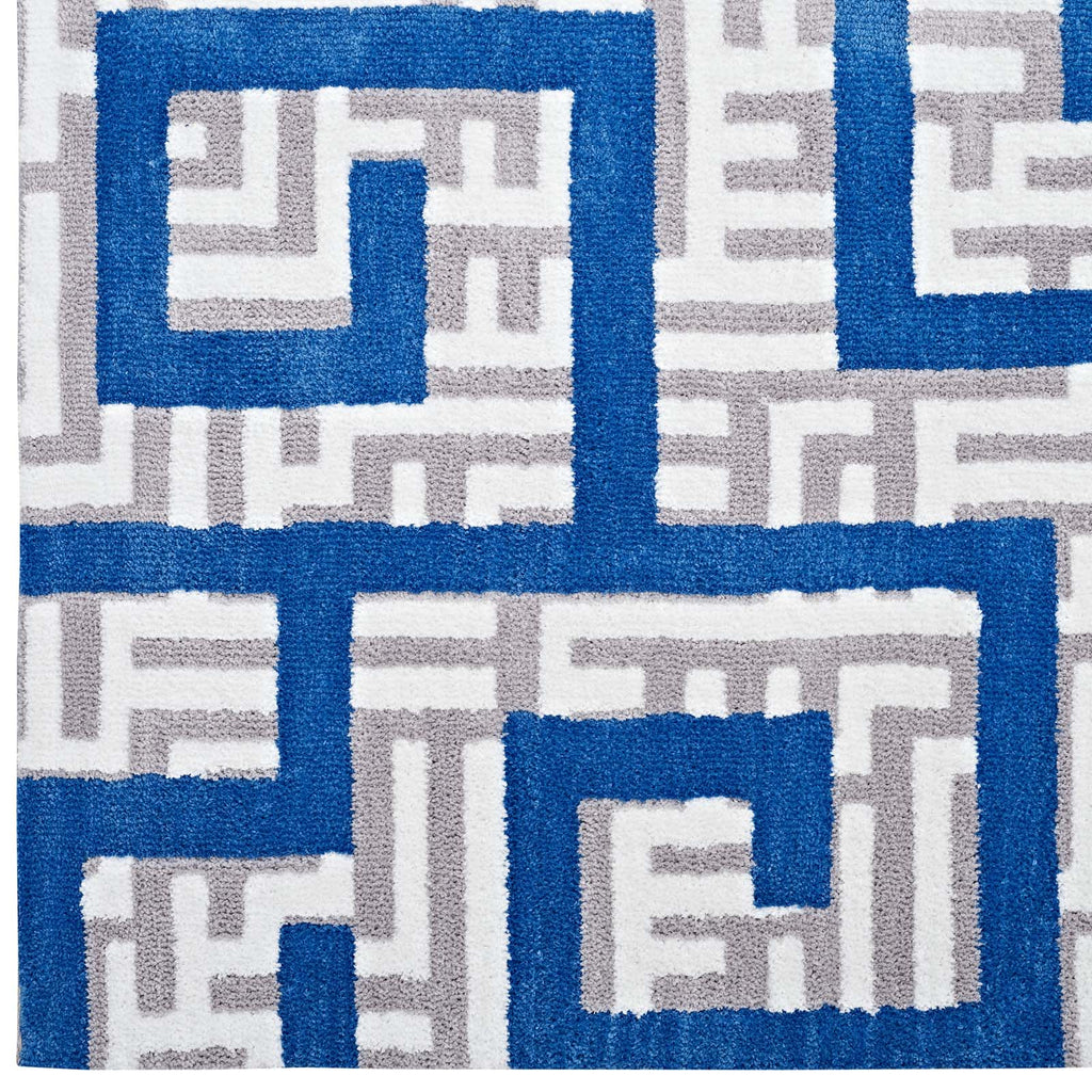 Nahia Geometric Maze 5x8 Area Rug in Ivory,Light Gray and Blue