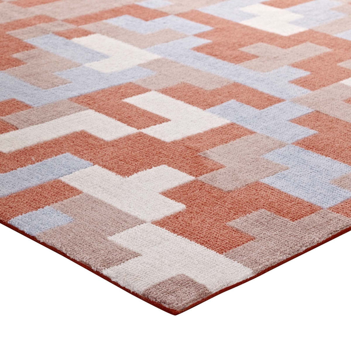 Andela Interlocking Block Mosaic 5x8 Area Rug in Coral and Light Blue