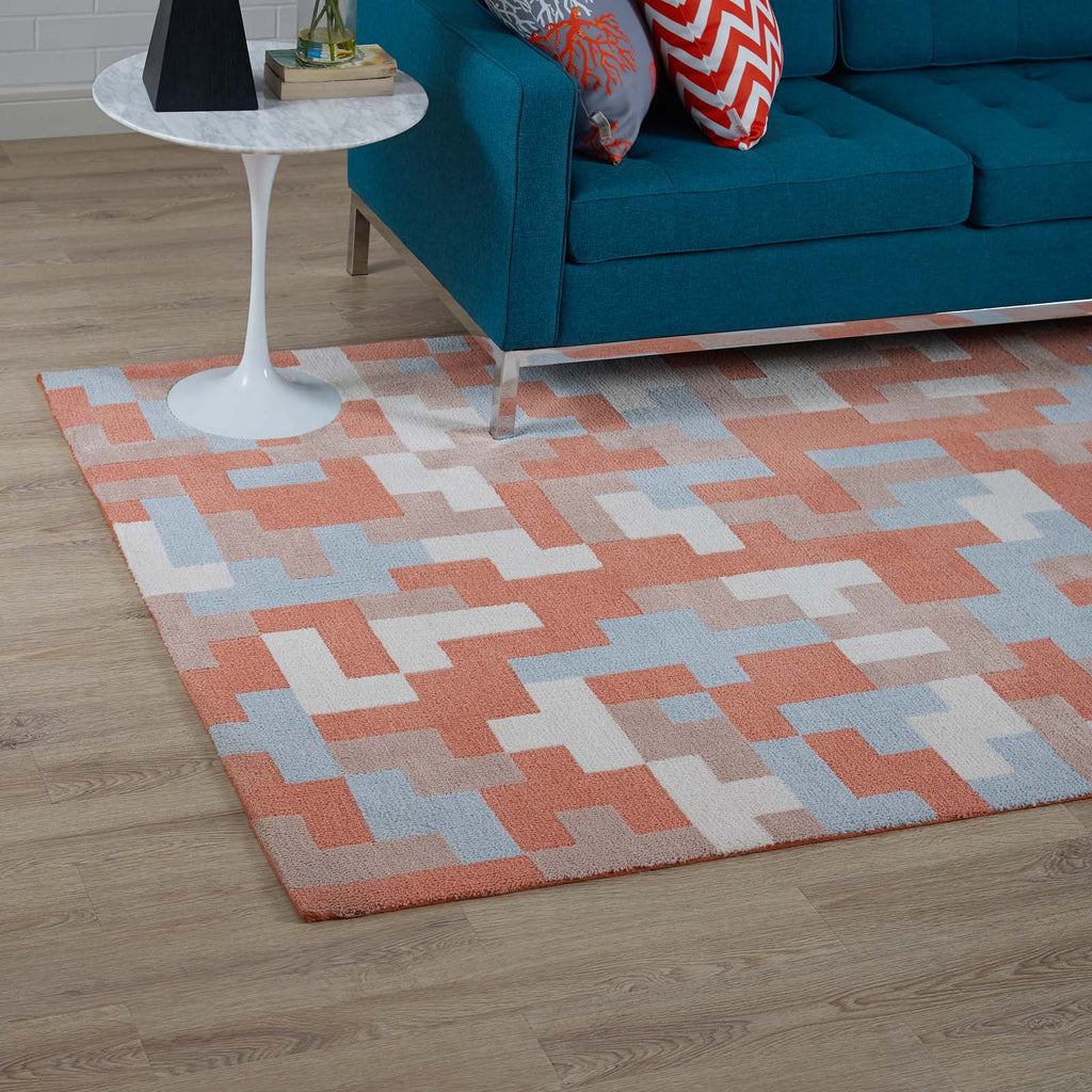 Andela Interlocking Block Mosaic 5x8 Area Rug in Coral and Light Blue