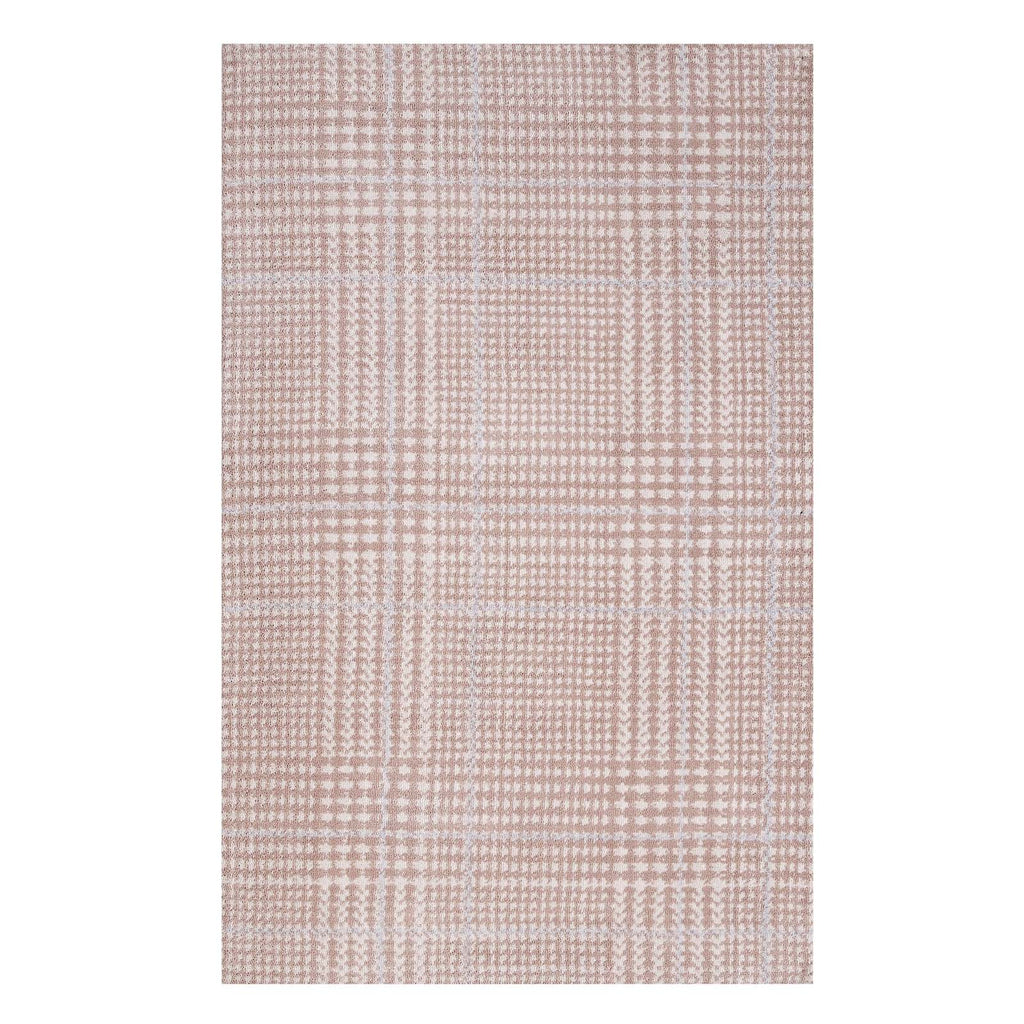 Kaja Abstract Plaid 5x8 Area Rug in Ivory,Cameo Rose and Light Blue