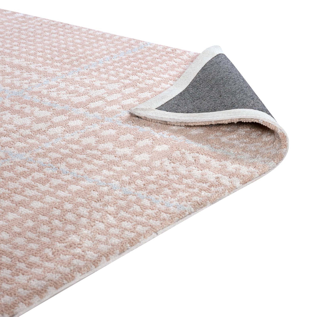 Kaja Abstract Plaid 5x8 Area Rug in Ivory,Cameo Rose and Light Blue