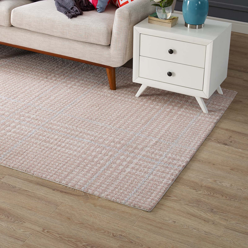 Kaja Abstract Plaid 5x8 Area Rug in Ivory,Cameo Rose and Light Blue