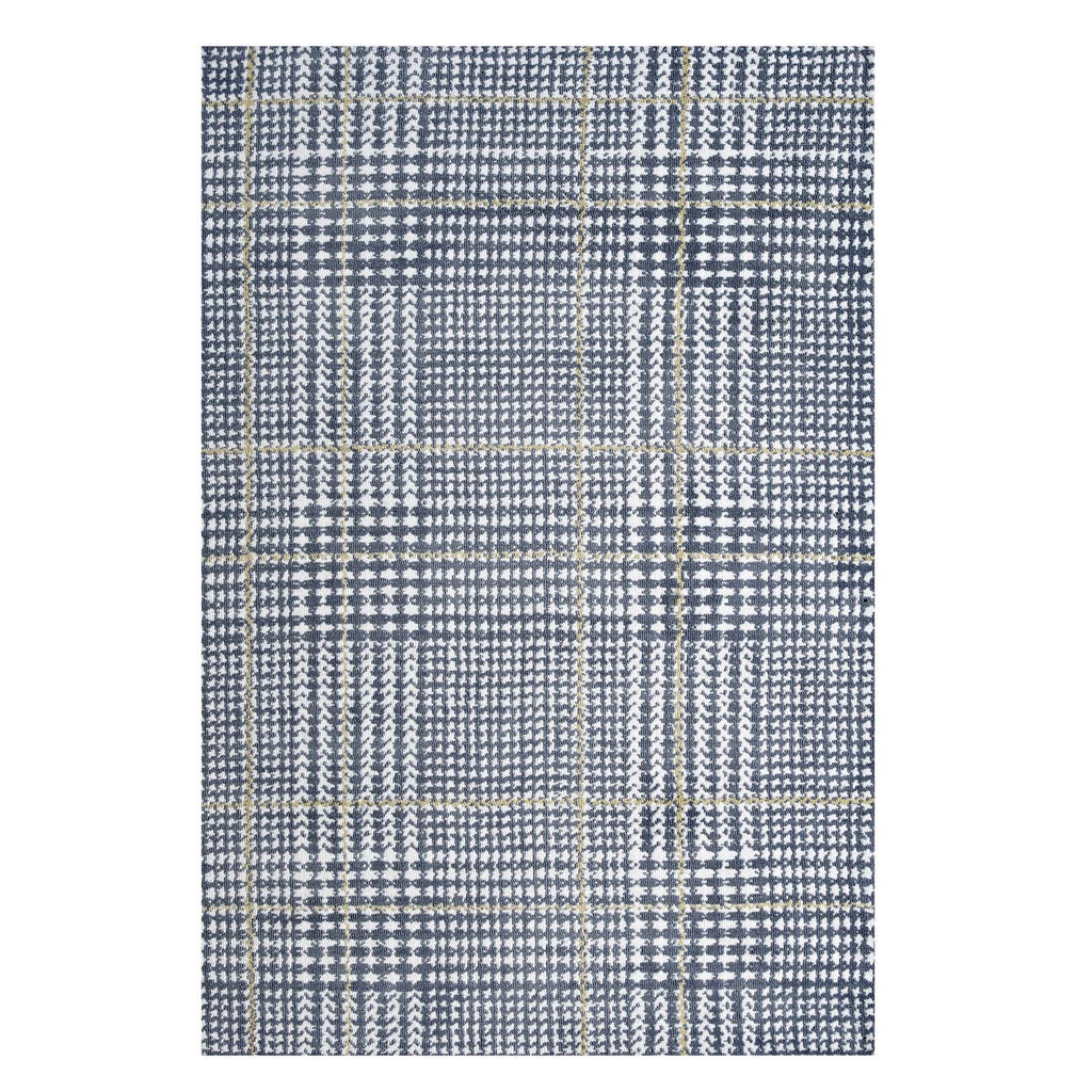 Kaja Abstract Plaid 8x10 Area Rug in Ivory,Cadet Blue and Citron