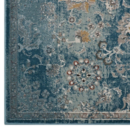 Cynara Distressed Floral Persian Medallion 8x10 Area Rug in Silver Blue,Teal and Beige