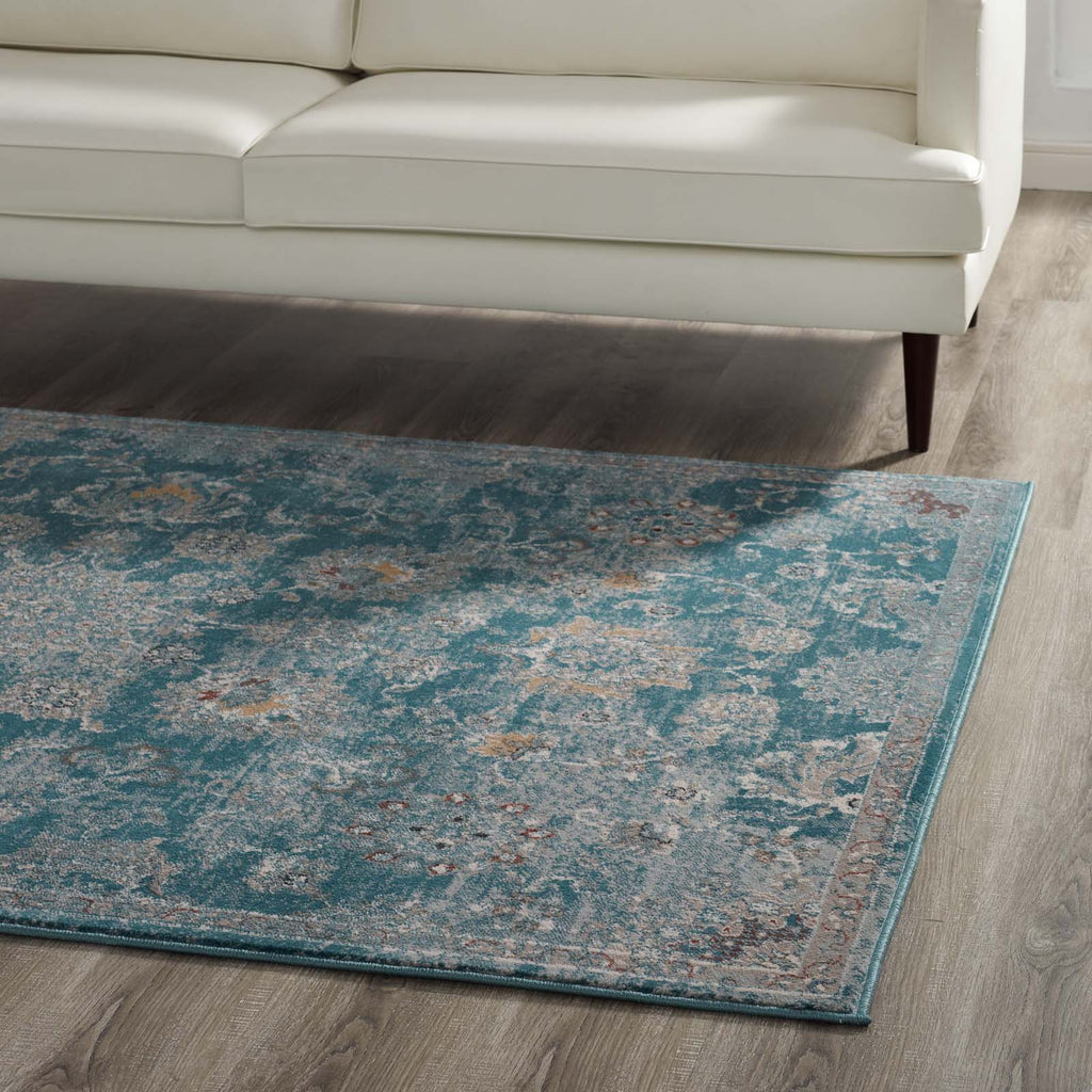 Cynara Distressed Floral Persian Medallion 8x10 Area Rug in Silver Blue,Teal and Beige