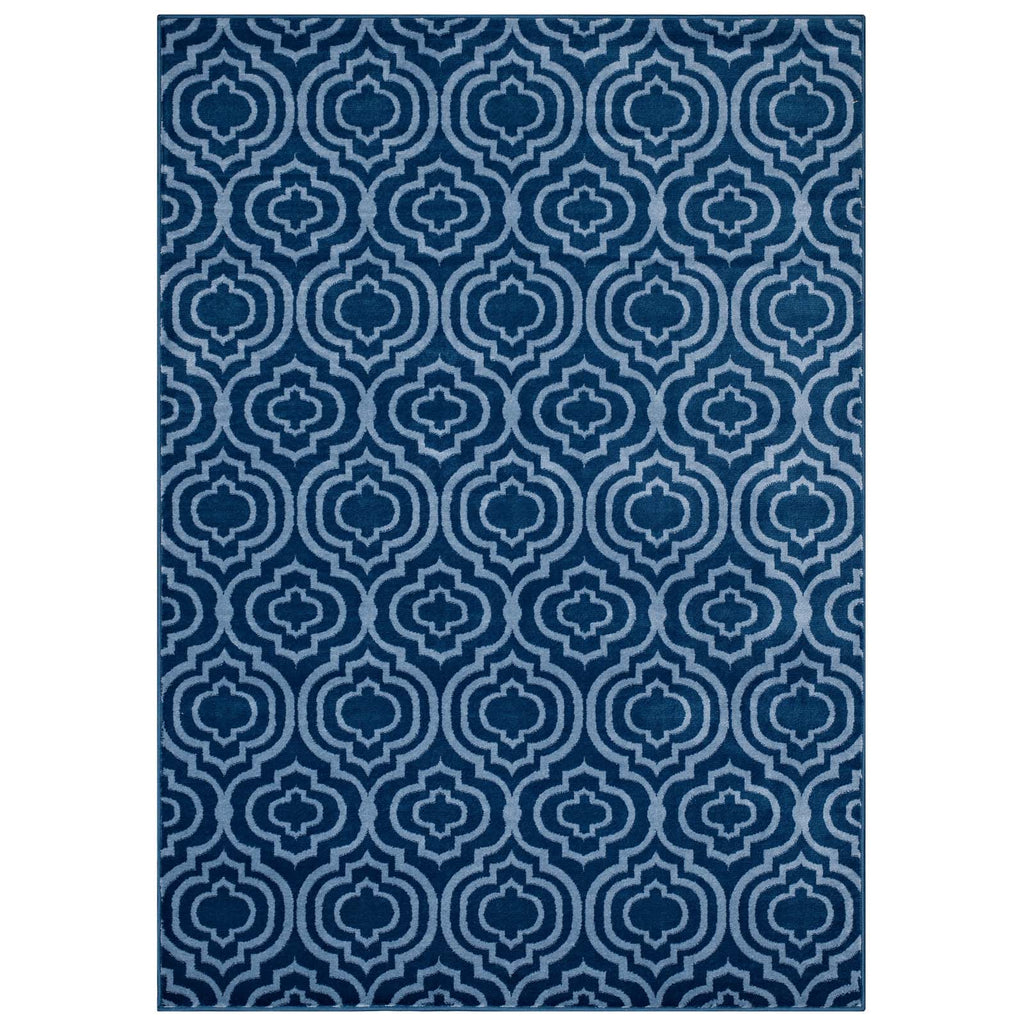 Frame Transitional Moroccan Trellis 8x10 Area Rug in Moroccan Blue amd Light Blue