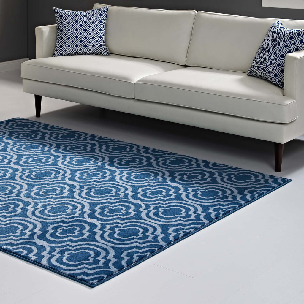 Frame Transitional Moroccan Trellis 8x10 Area Rug in Moroccan Blue amd Light Blue