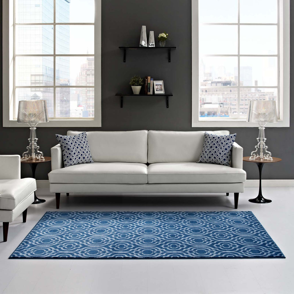 Frame Transitional Moroccan Trellis 8x10 Area Rug in Moroccan Blue amd Light Blue