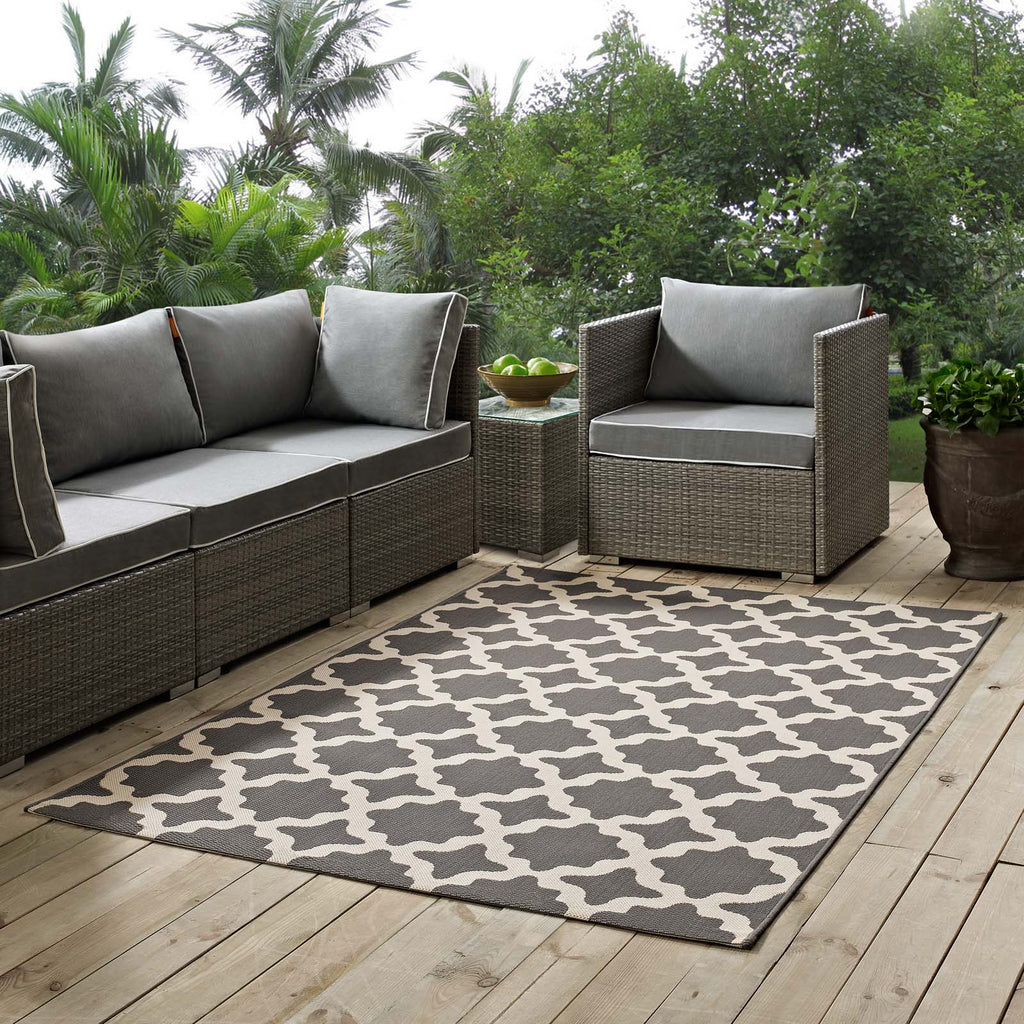 Cerelia Moroccan Trellis 5x8 Indoor and Outdoor Area Rug in Gray and Beige