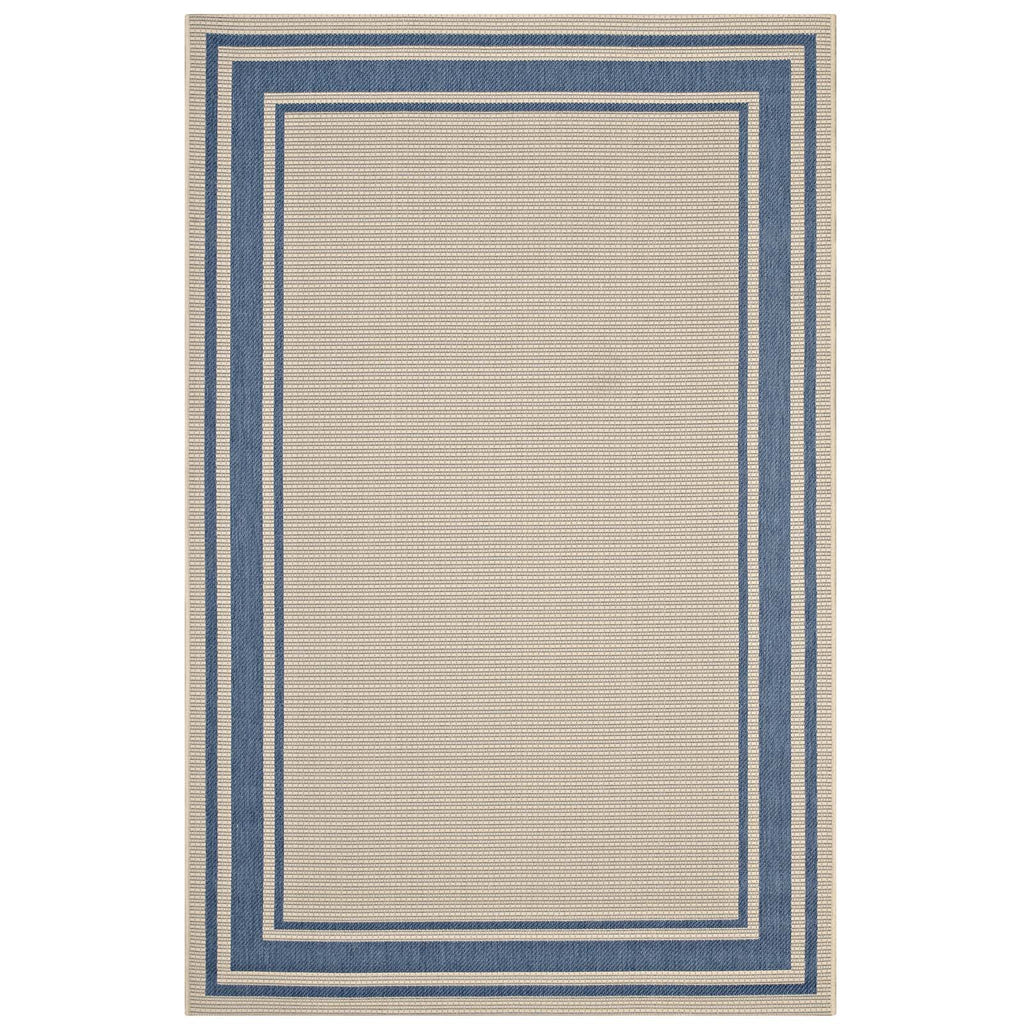 Rim Solid Border 5x8 Indoor and Outdoor Area Rug in Blue and Beige