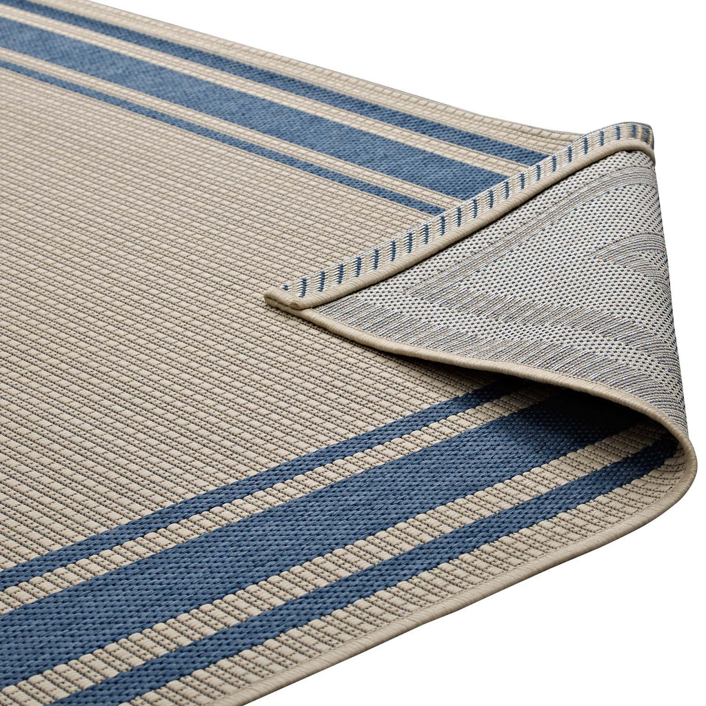 Rim Solid Border 5x8 Indoor and Outdoor Area Rug in Blue and Beige