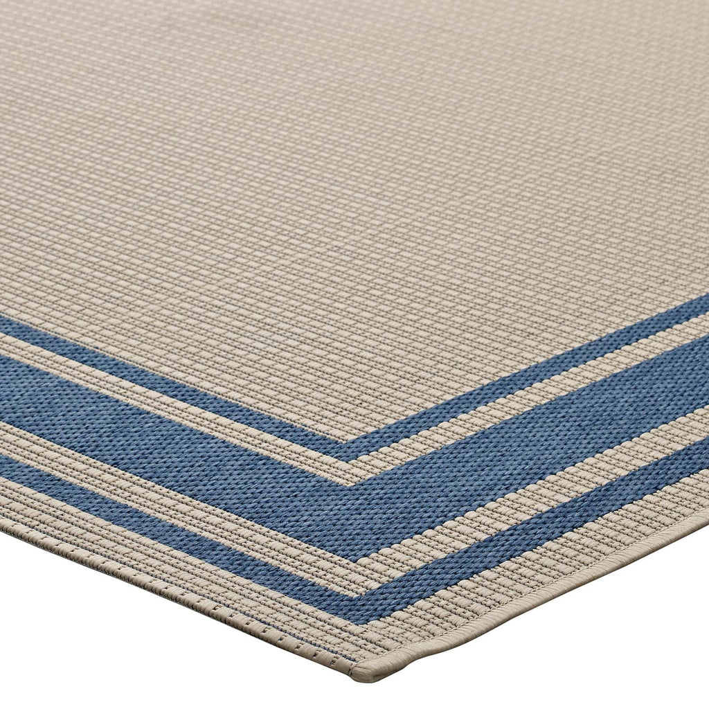 Rim Solid Border 8x10 Indoor and Outdoor Area Rug in Blue and Beige
